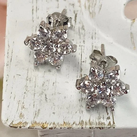 Sterling Silver Star Cubic Zirconia Stud Earrings - Picture 4 of 9